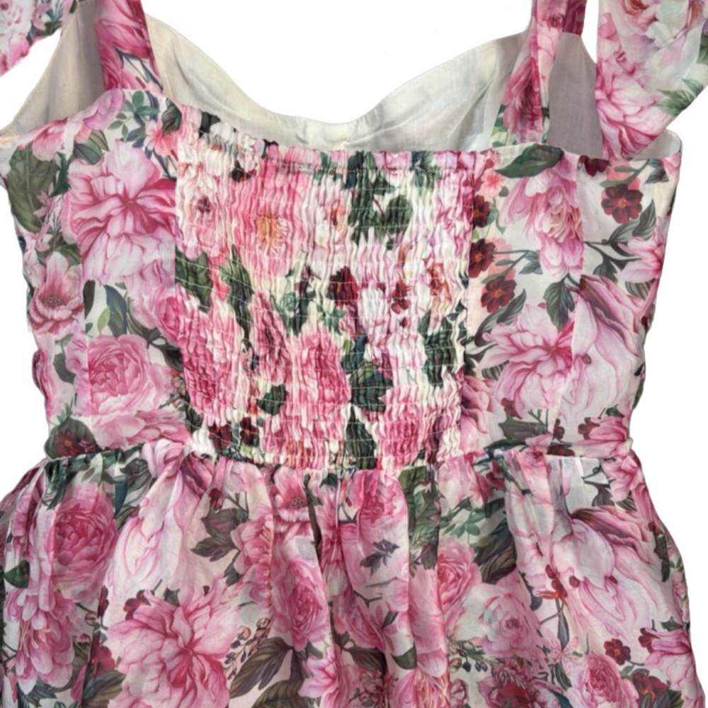 Sofie the Label Pink Floral Tiered Ruffle Midi Dress Bustier Bodice NWT Sz S - Picture 5 of 10